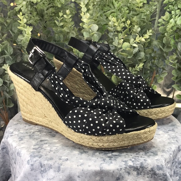 Laura Ashley Kilby Satin Fabric Polka Dot Espadrille Wedges WMS 10B☀️Like NEW☀️ - Picture 13 of 13